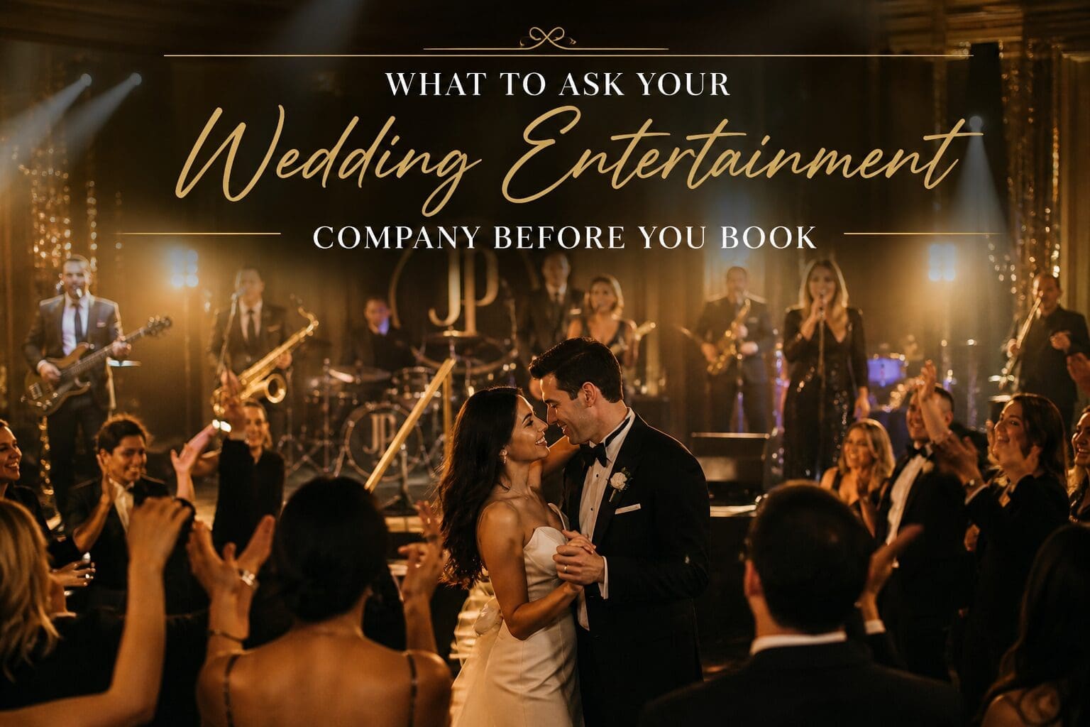 A couple consulting a wedding entertainment company before booking their band